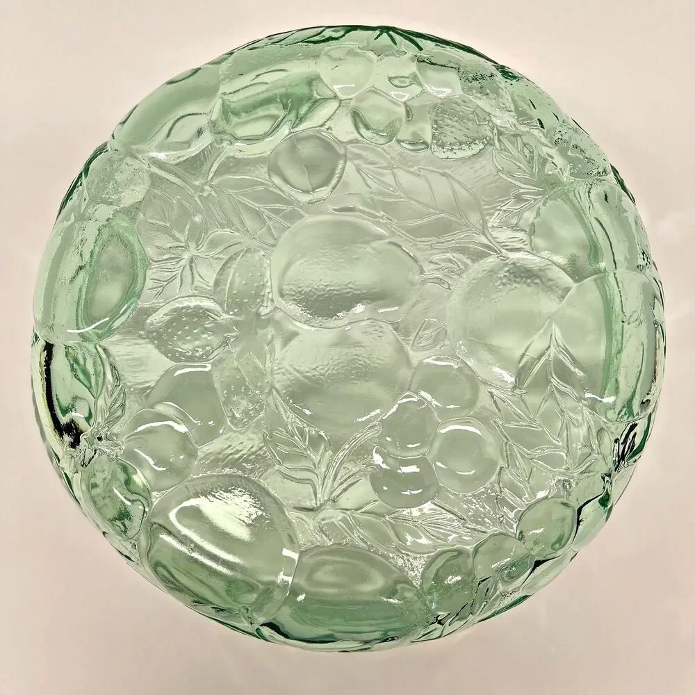 Libby Orchard Fruit Large Casserole Dish Green Glass 3Qt Vintage - Excellent